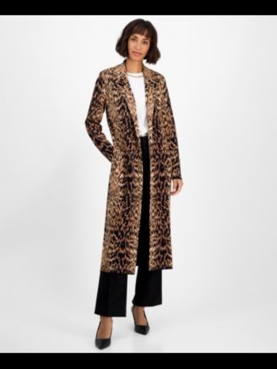 Tahari Sweaters - Tahari Leopard-Print Long Cardigan Coat - Brown/Black